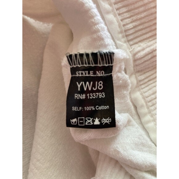 POL Jacket Womens M Ivory White Corduroy Raw Edge Cotton Trucker Puff Sleeve - Picture 10 of 11